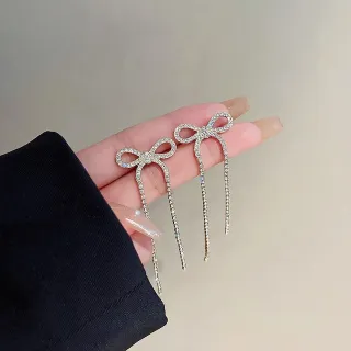Long Bow Zircon Tassel Fairy Earrings 